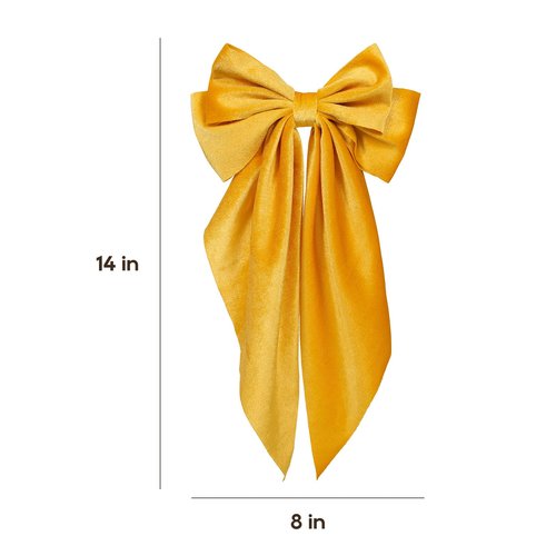 Yellow Velvet Ribbon Hair Bow Clips with Long Tail Large Bowknot French Barrette Ponytail Holder Decor Accessories for Women Girls Fall Winter Early Spring Seasons