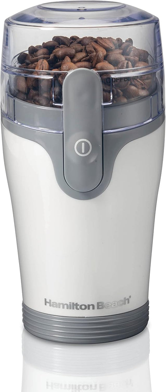 Hamilton Beach Coffee Grinder - Electric Grinder for Beans & Spices | Stainless Steel Blades, 12-Cup Capacity, White