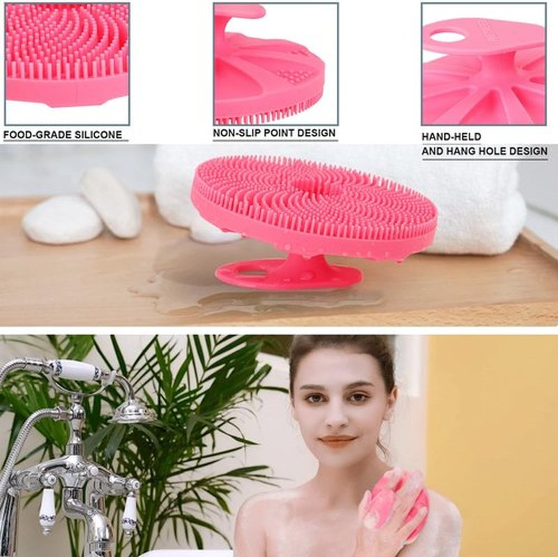INNERNEED Food-Grade Silicone Body Scrubber Exfoliating & Massaging Shower Brush, More Hygienic Bathing Tool, for All Skin Types, Lathers Well, Longer Service Life (Pink)