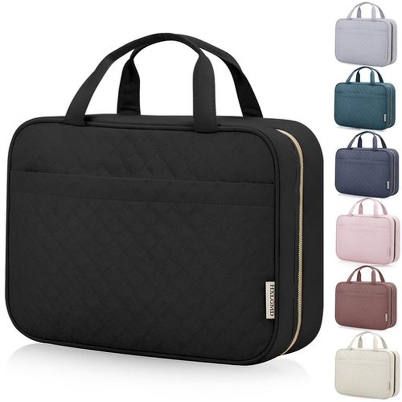 HXLGMD Travel Toiletry Bag for Women, Portable Makeup Cosmetic Bag with Hanging Hook, Travel Essentials 3 in 1 Packing Organizer Travel Bag for Accessories, Shampoo, Full-size Container, Toiletries