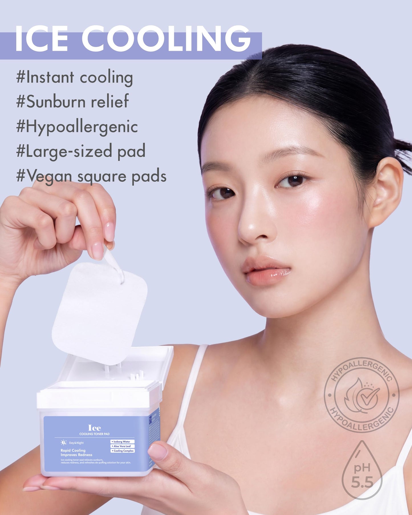 DERMAL Ice Cooling Toner Pads 120ct, Menthol Peppermint Aloe, with Tongs