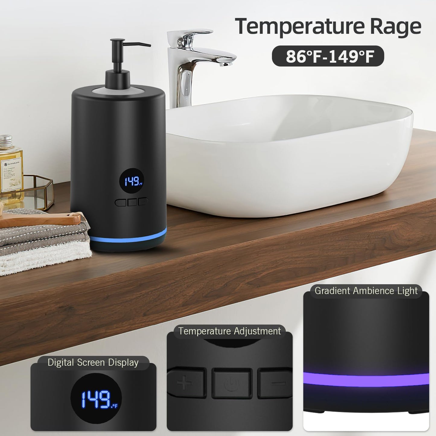 Lotion Warmer, Yofuly Portable Oil Warmer for Massage, Heated Lotion Dispenser Device with Gua Sha Roller Kit, Electric Massage Oil Digital Heater for Home and Salon Use, Black