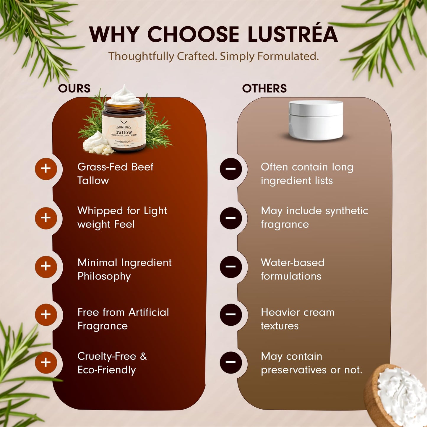 Whipped Tallow Cream for Face & Body 4oz (120g) Vanilla Lavender | | Grass Fed Beef Tallow Face Cream | Hydrating Face Cream for Sensitive Skin | Non-Greasy Skin Moisturizer | Multi-Use Body Balm