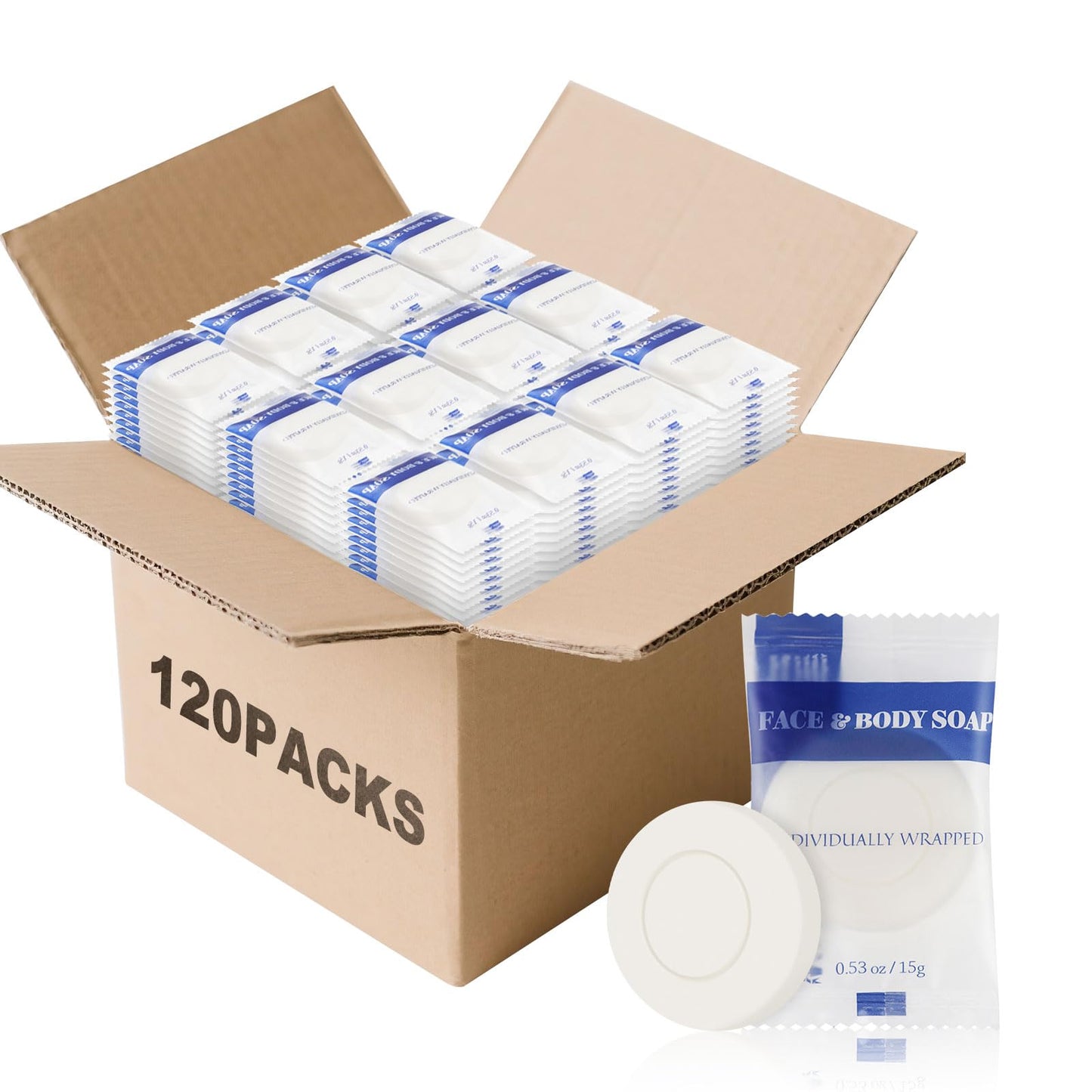 Travel Size Bar Soap in Bulk, Individually Wrapped Disposable Mini Soap for Hand Face & Body Mini Toiletries Amenities Kit Hotel, Shelter/Homeless/Nursing Home/Charity/Motel/Guest 0.53 oz (120 Pack)