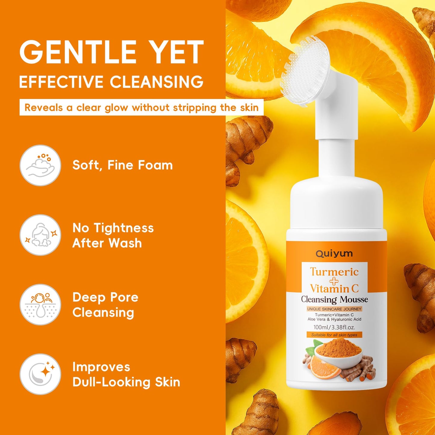 QUIYUM Turmeric Vit-C Facial Skincare Set, 5in1 Cleansing Kit for Oil Skin