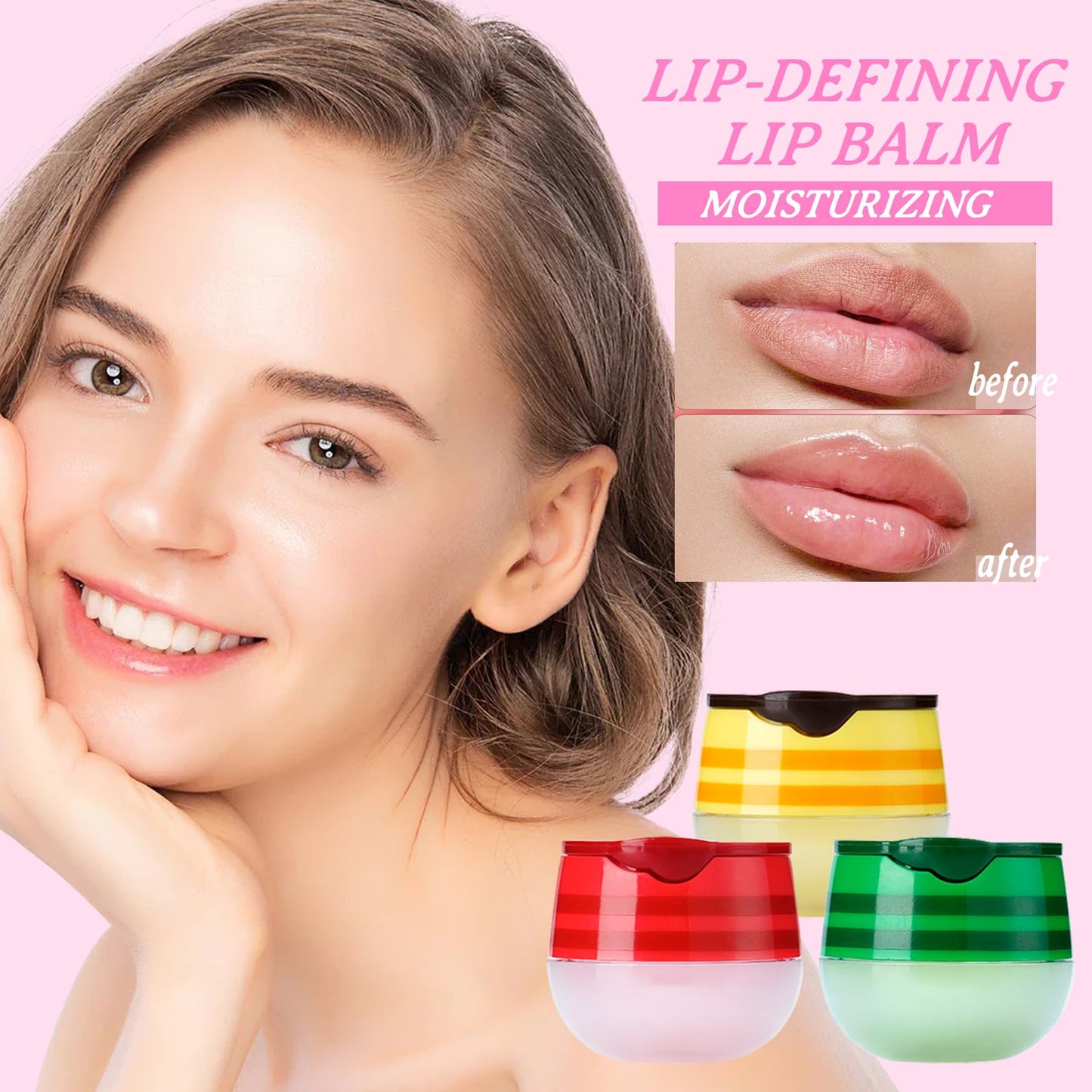 3PCS Bee Lip Balm Honey Pot,Moisturizing Cherries,Avocado,Honey Flavors Lip Mask Overnight,Hydrating Lip Sleeping Mask Lip Care Set,Plumping Lip Moisturizer for Dry and Cracked Lips