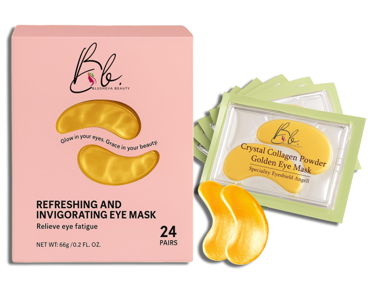 Blusheva Beauty Gold Under Eye Mask 24 Pairs, Collagen Eye Patches, Undereye Mask Patches Eye Masks for Dark Circles and Puffiness, Eye Patches for Puffy Eyes and Dark Circles, Vegan Cruelty Free