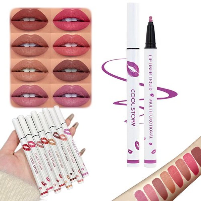 Elugty Cool Story Lip Liner Stain,New Formula Cool Story Lip Liner,Submarine Liquid Lip Liner,Cool Story Lip Liner Liquid,2-in-1 Waterproof Longwear Liquid Lip Liner,Long Lasting Lip Liner (08, 3pcs)