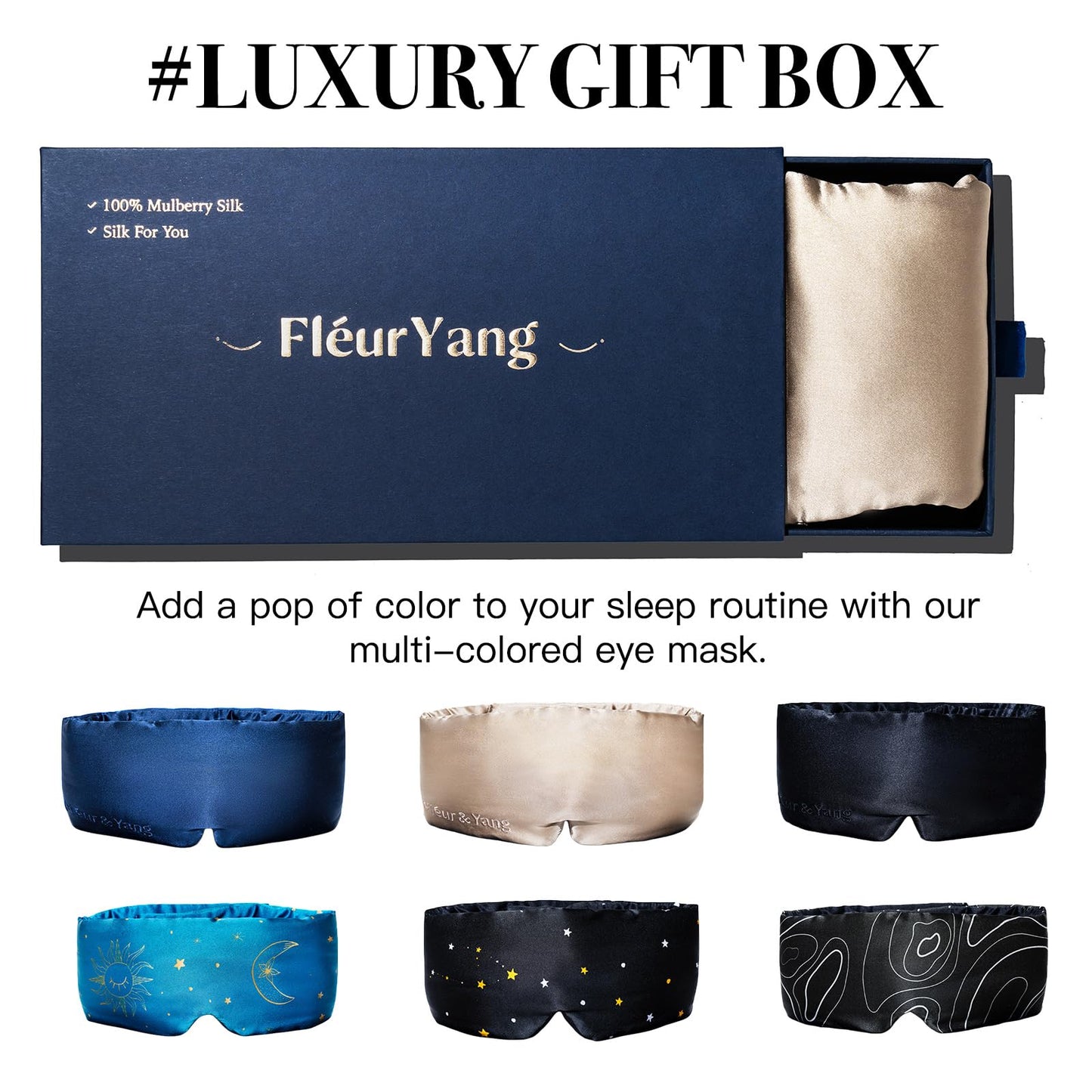 Fleur&Yang Silk Sleep Mask, Adjustable Blackout Sleeping Mask for Men Women, Soft Breathable 100% Mulberry Silk Fabric, Cooling Eye Cover Blindfold for DeepSleep or Meditation (Flax Gold)