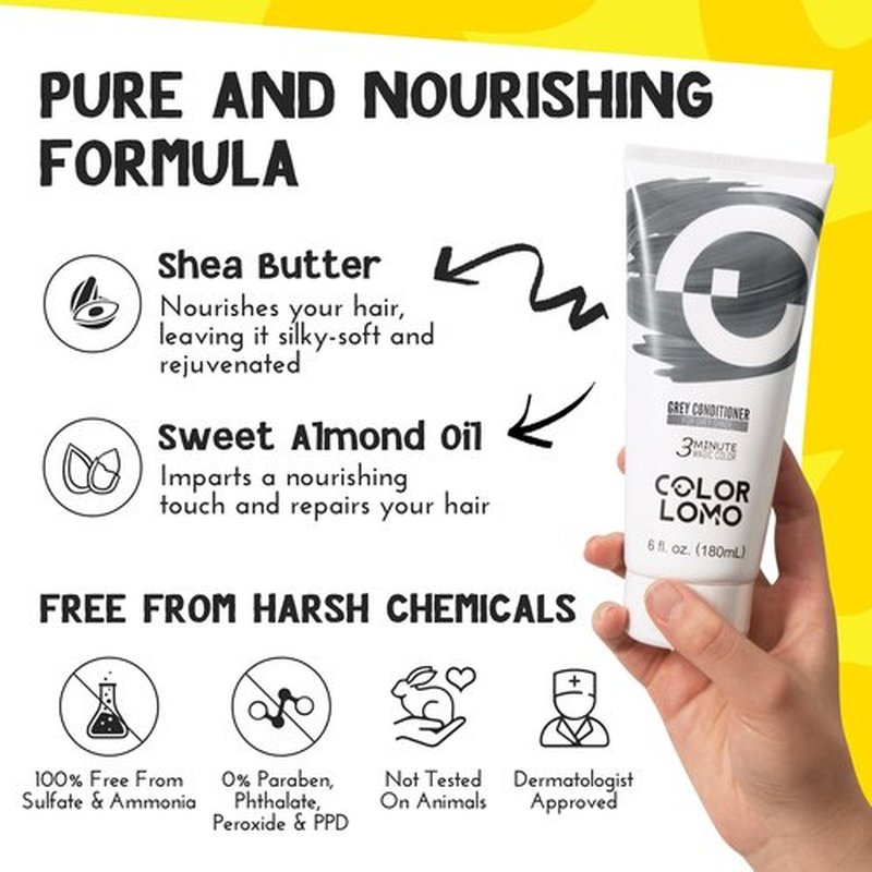 COLORLOMO Color Depositing Conditioner - 6 oz Semi Permanent Hair Color with Shea Butter & Almond Oil- Color Conditioner Depositing Hair Mask - Vegan, Paraben, Ammonia & Sulfate Free - Ash Grey
