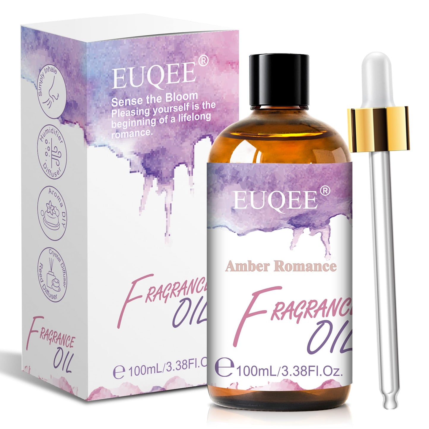 EUQEE Amber Romance Fragrance Oil, 100ml/3.38 Fl Oz Essential Oil for Home, Long Lasting Aromatherapy Oil for Diffuser, Candle Making, Soap Making, Laundry, Home Fragrance Gift