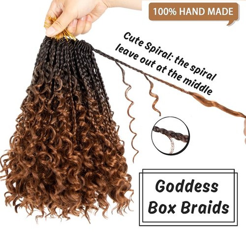 COOKOO 10 Inch Goddess Box Braids Crochet Hair With Curly Ends 8 Pack Bohemian Hippie Box Braids Pre-looped Crochet Hair Synthetic Crochet Braiding Hair for Black Women RS30#