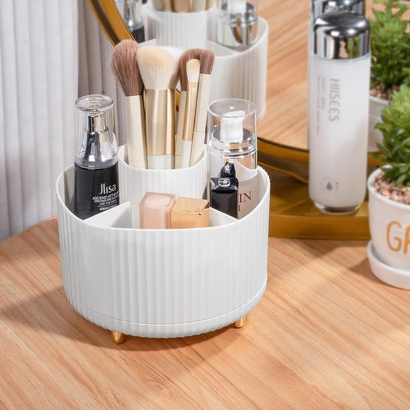 Anyoifax 360° Rotating Makeup Brush Holder Organizer, Make up Brushes Cup for Vanity, 5 Slot Spinning Makeup Organizers for Cosmetics, Lipstick, Pen, Cream White