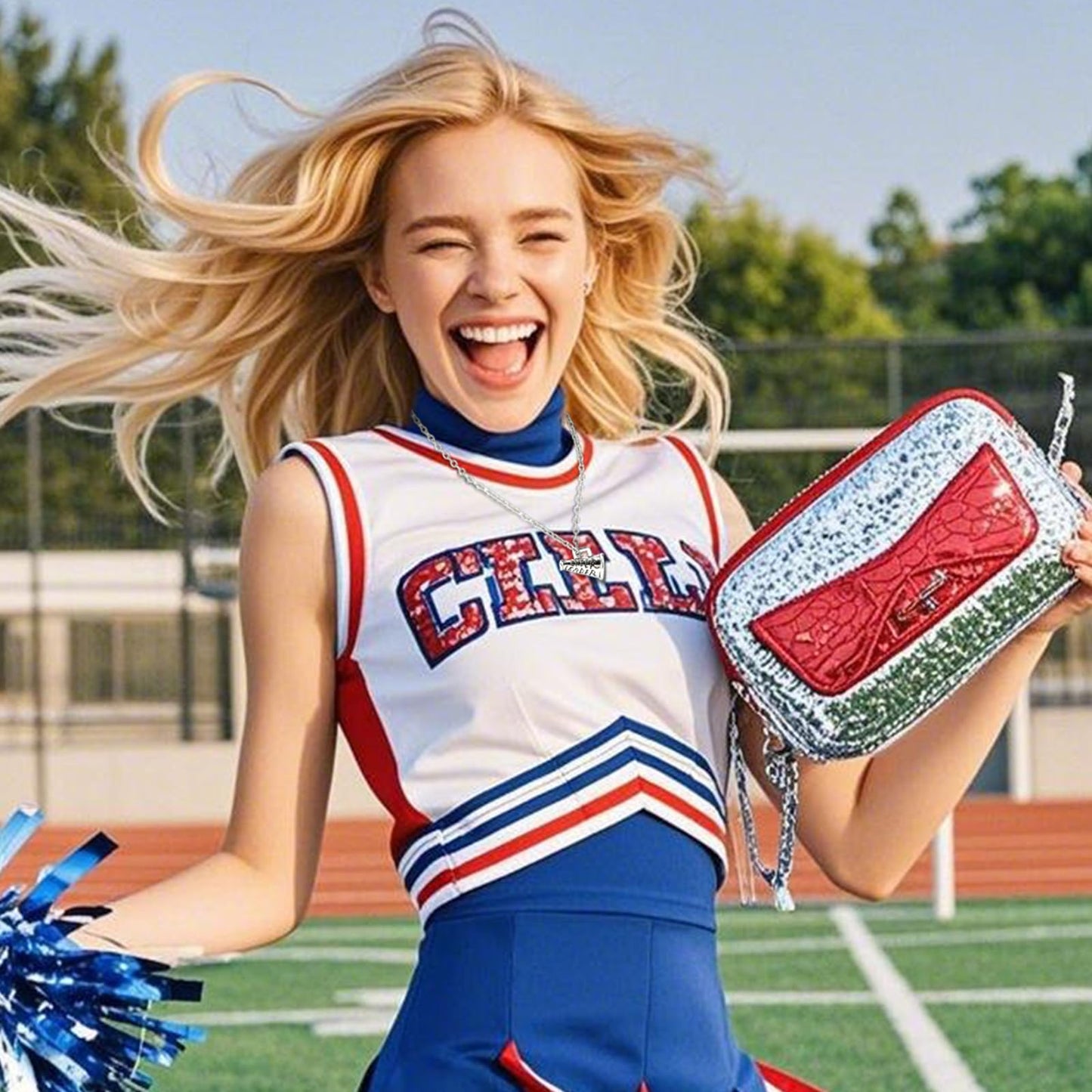 Tondiamo 24 Pcs Cheerleader Necklace Bulk Cheer Gifts Bulk for Team,Blue
