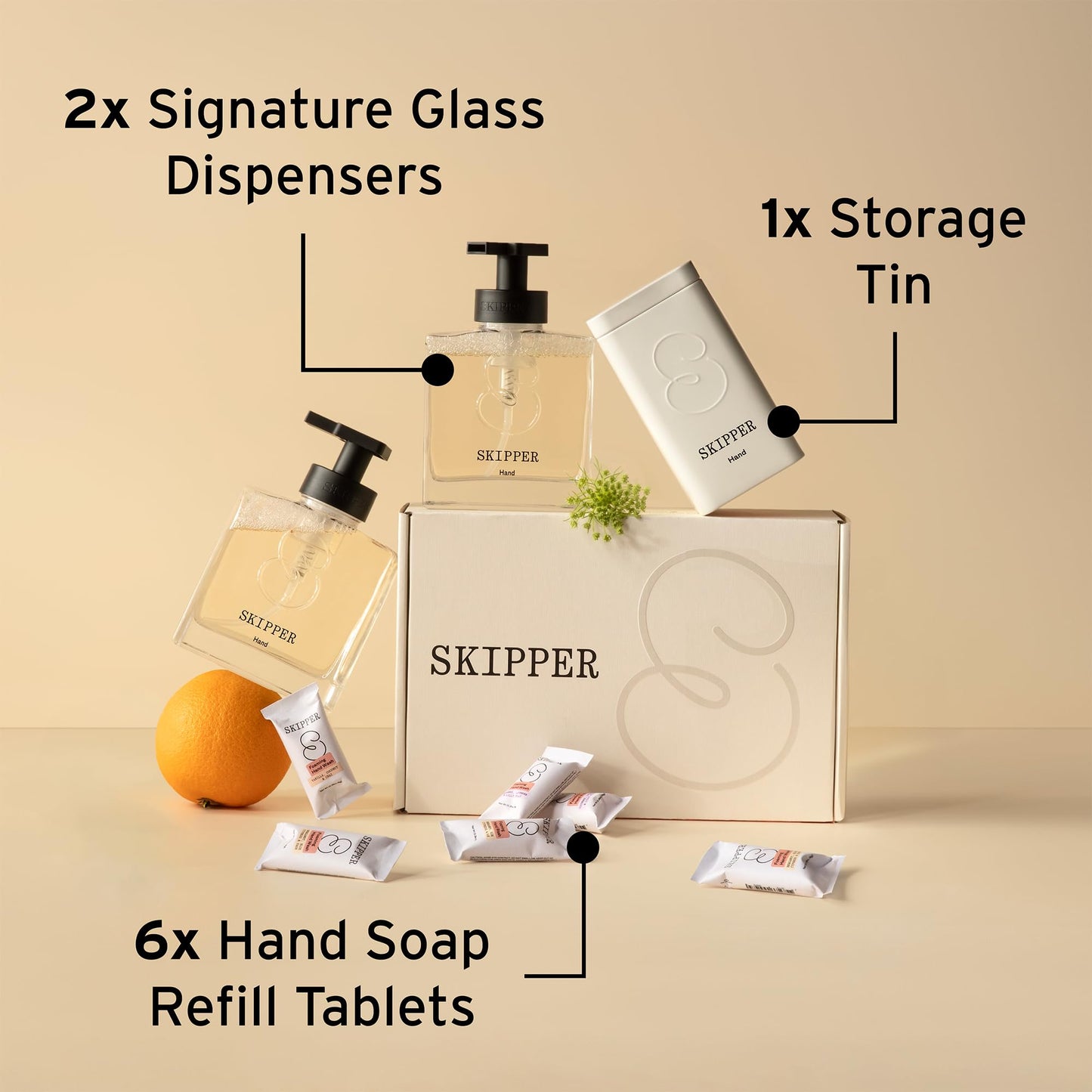 Tirtyl Hand Soap Duo Kit - 2 Glass Foaming Dispensers + 6 Tablet Refills - Compostable Packaging - Variety Fragrances - 48 fl oz total (makes 6x 8 fl oz bottles of soap)