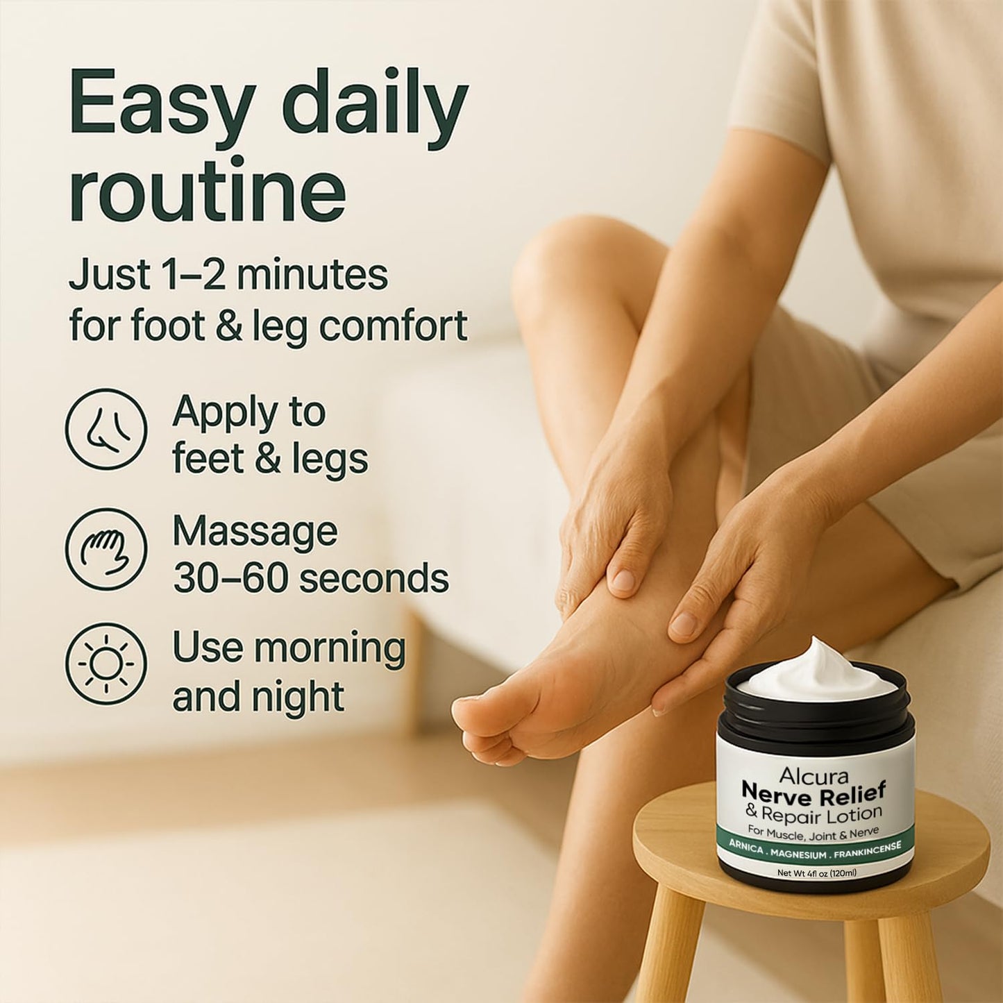 Alcura Nerve Cream, Alcuras Neuropathy Lotion with Arnica & Magnesium, Daily Soothing Moisturizing, Suitable for Knee, Lumbar, Joint, Neck, Hand and Foot 4 fl oz