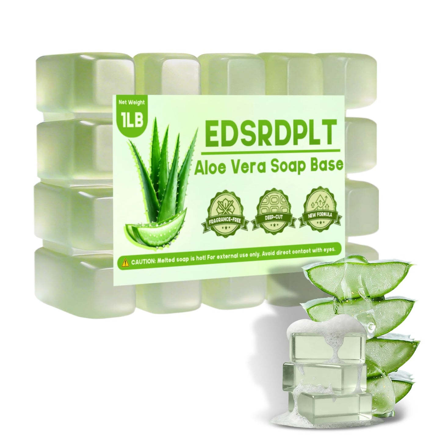EDSRDPLT 2 lb Unscented Glycerin Soap Base – Melt and Pour Soap Base for DIY Crafting, Easy Cut, Smooth Melt & Clean Pour (Aloe Vera, 2 Pound)