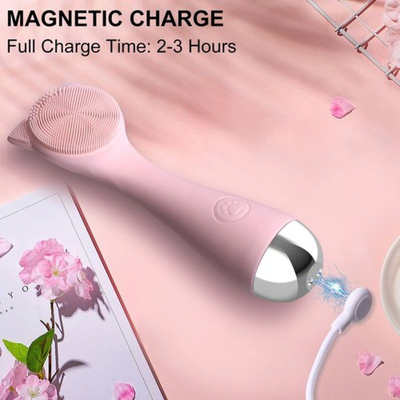 Facial Cleansing Brush, Silicone Face Scrubber Exfoliator for Men & Women, Electric Face Brush Waterproof, with 3 Speeds Adjustable for Deep Cleaning, Removing Blackhead, Face Massaging (Pink)
