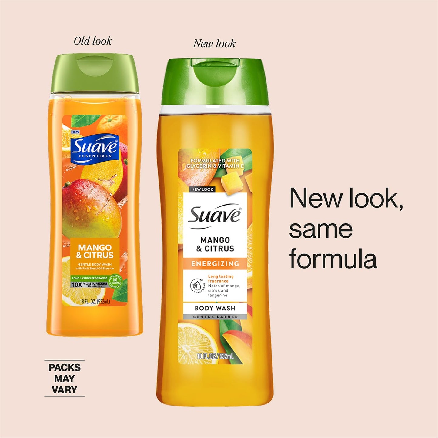Suave Body Wash 2-Pack + Antiperspirant Deodorant, Mango & Citrus – Gentle Body Washes with Vitamin E & Anti-Staining Invisible Solid Deodorant Stick, 48H of Protection