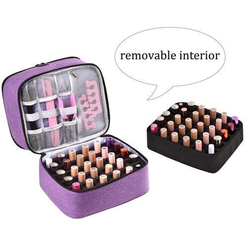 RZMAYIS Nail Polish Carrying Case Bag-Holds 30 Bottles, Double-Layer Nail Polish Storage and Nail Dryer Case(Purple)