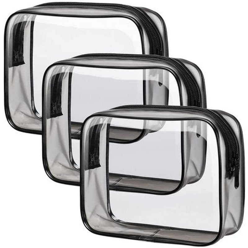 PACKISM Clear Toiletry Bag - 3 Pack TSA Approved Toiletry Bag Quart Size Bag, Travel Makeup Cosmetic Bag for Women, Carry on Airport Airline Compliant Bag, Black