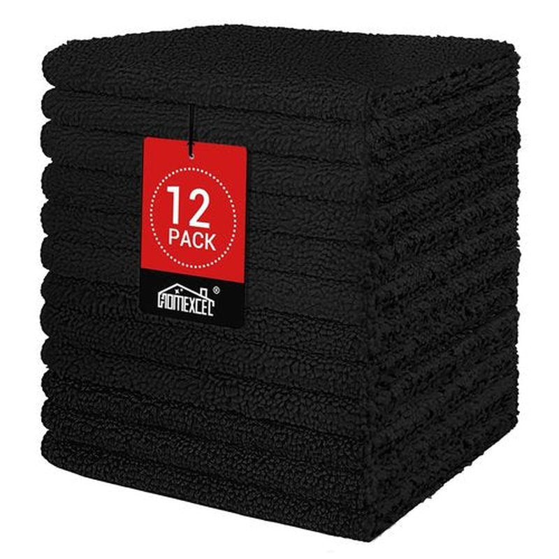 HOMEXCEL Black Washcloths 12 Pack, Highly Absorbent and Soft Face Towel, Multi-Purpose Microfiber Wash Cloths for Bathroom, Hotel, Spa, Gym, and Kitchen, 12x12 Inch