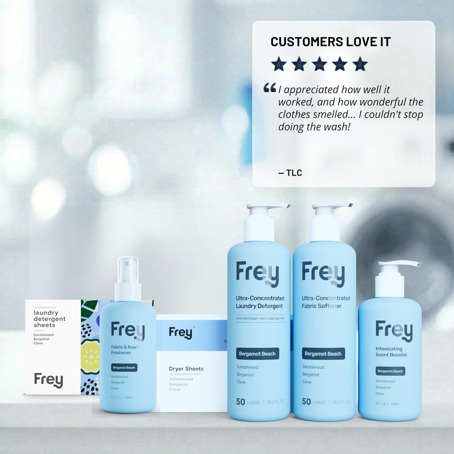 FREY Concentrated Liquid Laundry Detergent, Sensitive Skin, 50 Loads (1, Bergamot Beach)