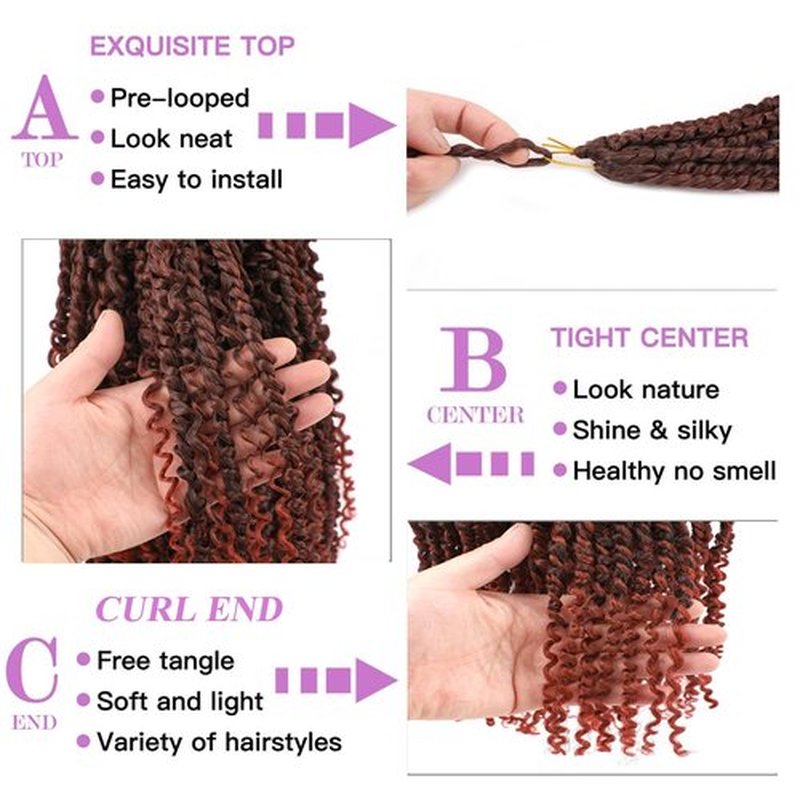 ZRQ Goddess Passion Twist Hair with Curly End 14 Inch Pre Twisted Passion Twist 8 Packs Red Pre Looped Short Boho Style Crochet Braids Hair Extensions for Women