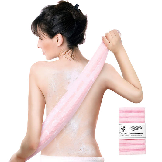 Yiclick Exfoliating Body Scrubber, Back Scrubber for Shower Bath, Japanese Scrub Wash Cloth, Exfoliating Washcloth Towel for Men Women, Body Exfoliator Loofah Luffa Sponge Net Rag Back Washer (Pink)