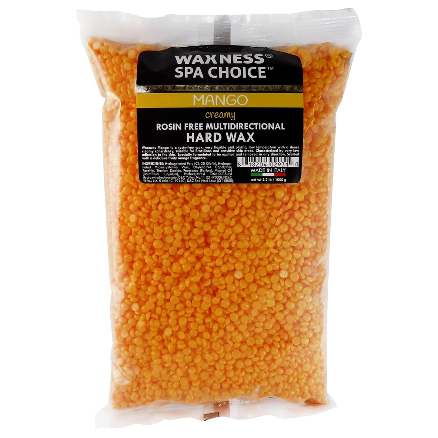Waxness Rosin-Free Hard Wax for Hair Removal - Mango Scent, 2.2 lb (1 kg)