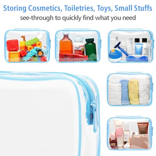 PACKISM Clear Toiletry Bag, 3 Pack TSA Approved Toiletry Bag Quart Size Bag, Travel Makeup Cosmetic Bag for Women Men, Carry on Airport Airline Compliant Bag, Light Blue