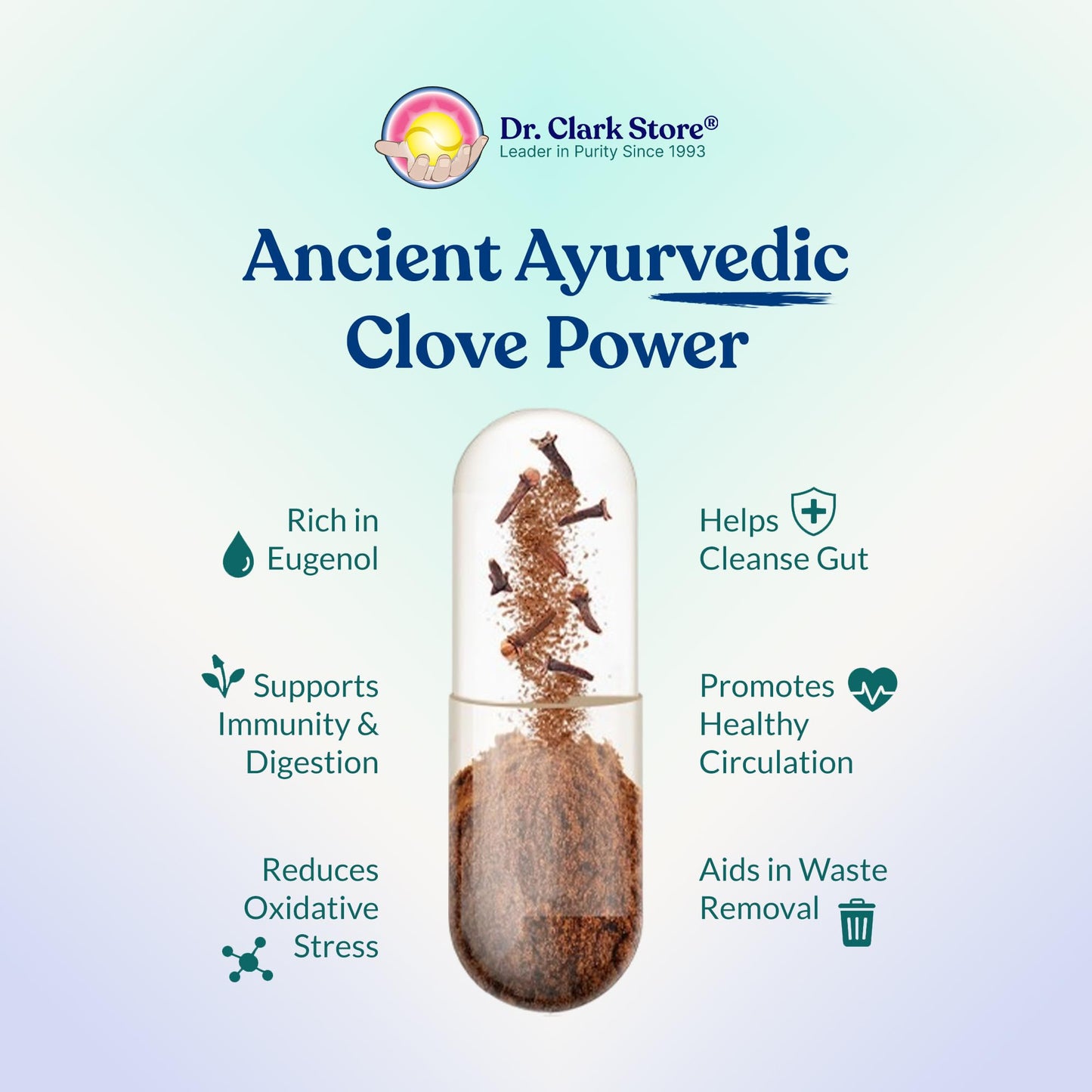 Dr Clark Store Cloves Supplement 500mg for Digestive Comfort and Balanced Internal Cleansing Support, 100 Gelatin Capsules for a 100-day Supply of Pure Botanical Wellness, Non-GMO and Gluten Free