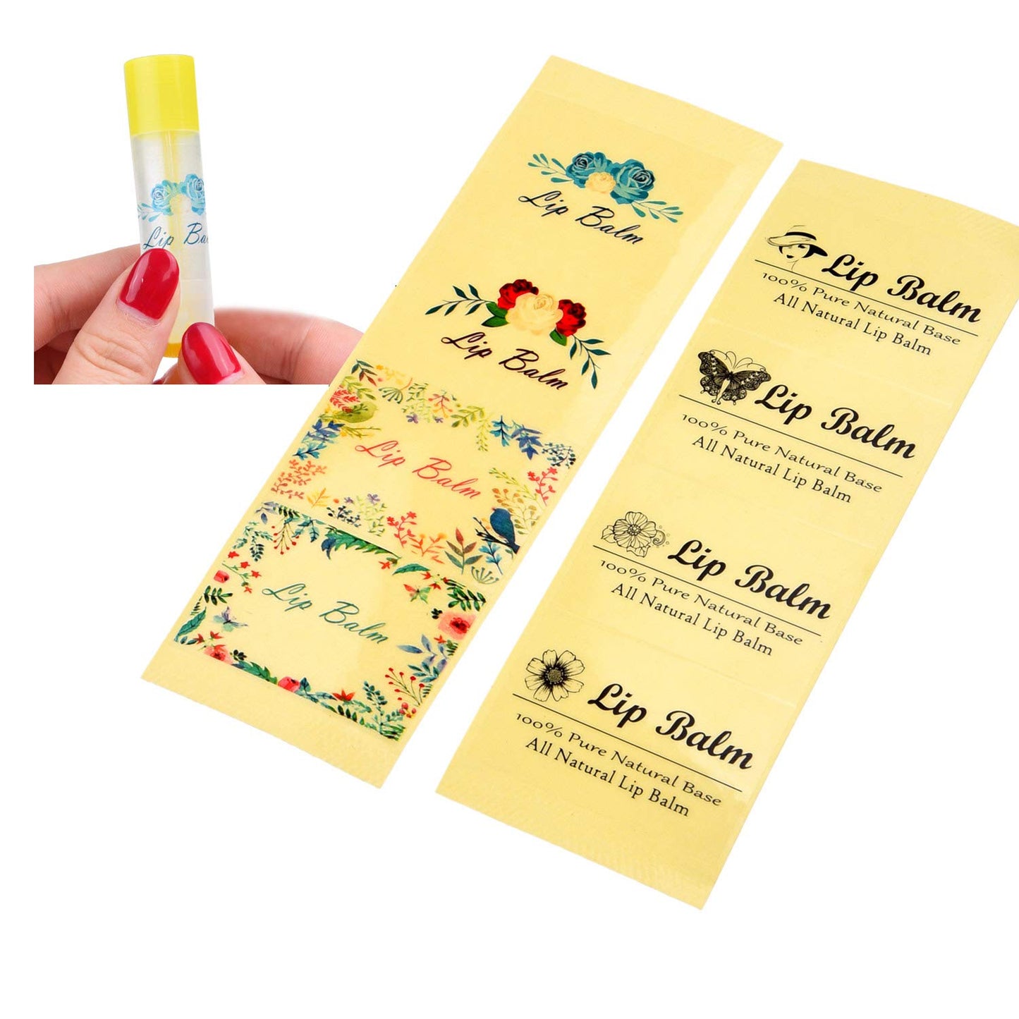 Kare & Kind Value Pack of 400 Labels - 8 Different Designs - for Lip Balm Containers, Nasal Inhaler Tubes, etc. - Self Adhesive, Easy Peel
