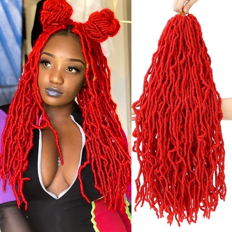 Youngther Red Faux Locs Crochet hair 24 inch 6 Packs New Soft Goddess locs Crochet Hair Pre Looped Synthetic Crochet Braiding Hair Extensions (24 inch (Pack of 6), Red)