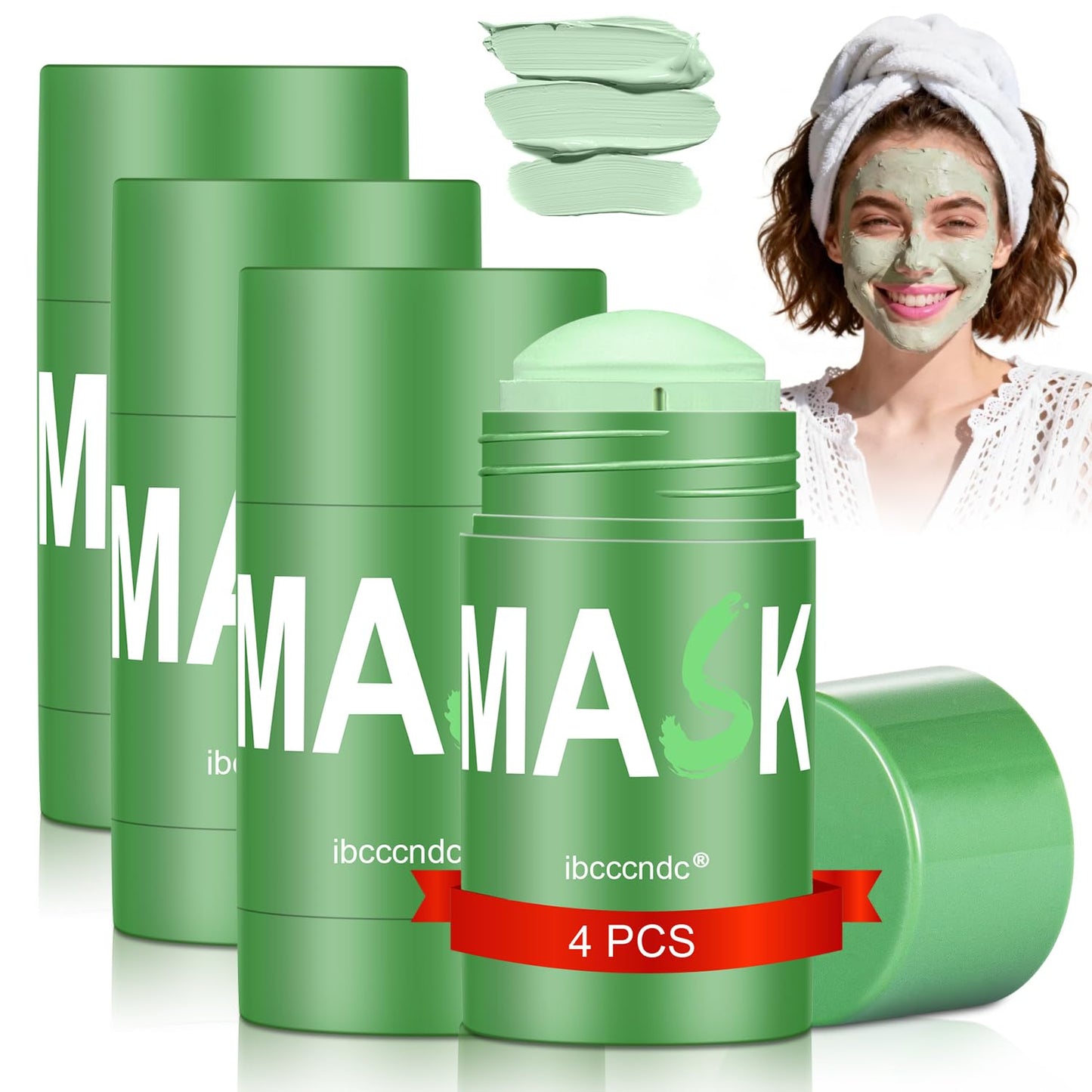 Green Tea Deep Cleanse Mask, Blackhead Remover with Green Tea Extract, Deep Cleanse Face Mask Stick for Deep Pore Cleansing, Oil Control, Moisturizing, and Shrink Blackheads for Men and Women, 4PCS