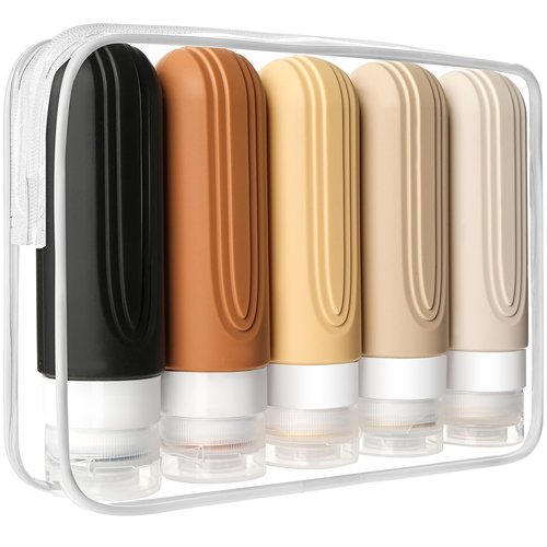 CHEODIN Travel Bottles for Toiletries, 5 Pack TSA Approved Travel Size Containers, 3oz Leak Proof Refillable Travel Accessories for Shampoo Conditioner, BPA Free Travel Bottles with Toiletry Bag