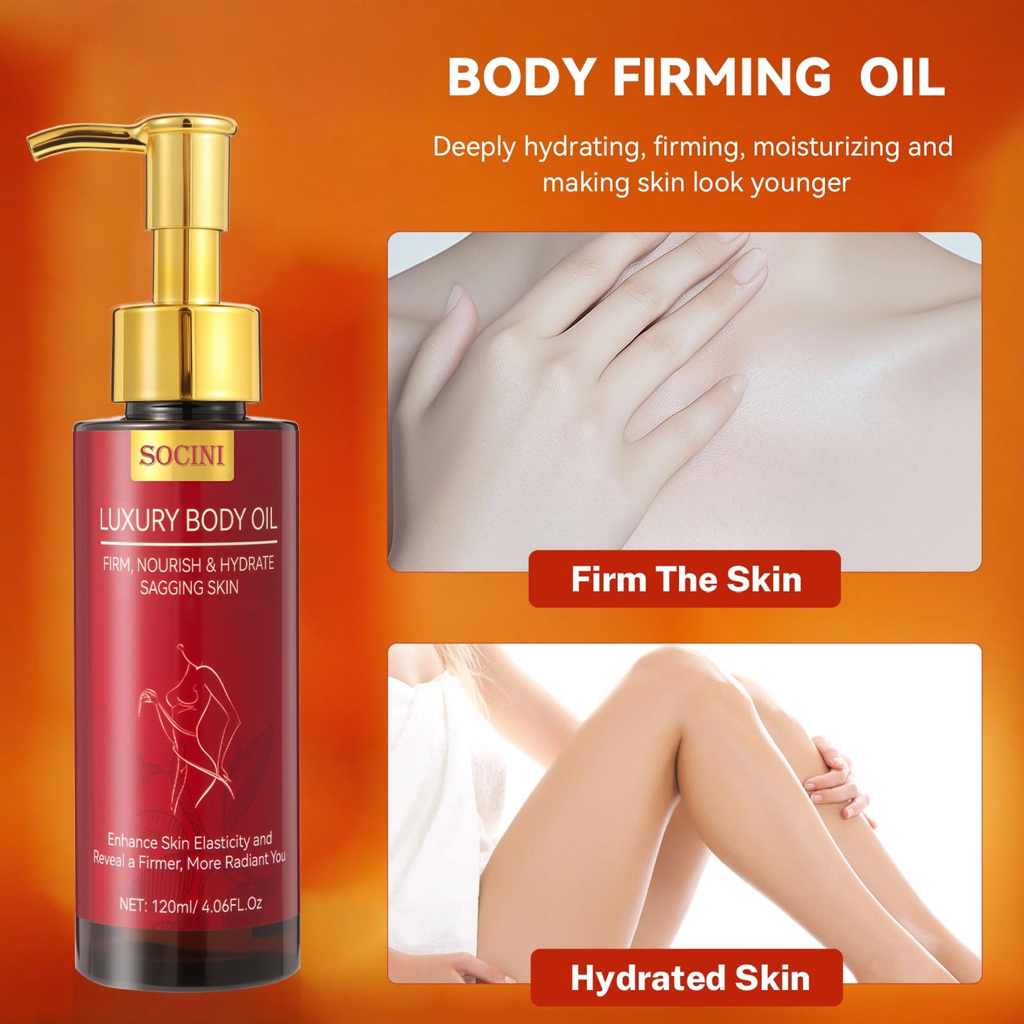 Body Firming Oil-Luxury Body Oil for Crepe Skin, Glow&Silky Remedy for Women, Tightening & Hydrating Treatment for Arms, Legs, Stomach, Natural Lightweight Non-Greasy Formula for Dry Skin, (Pack of 2)
