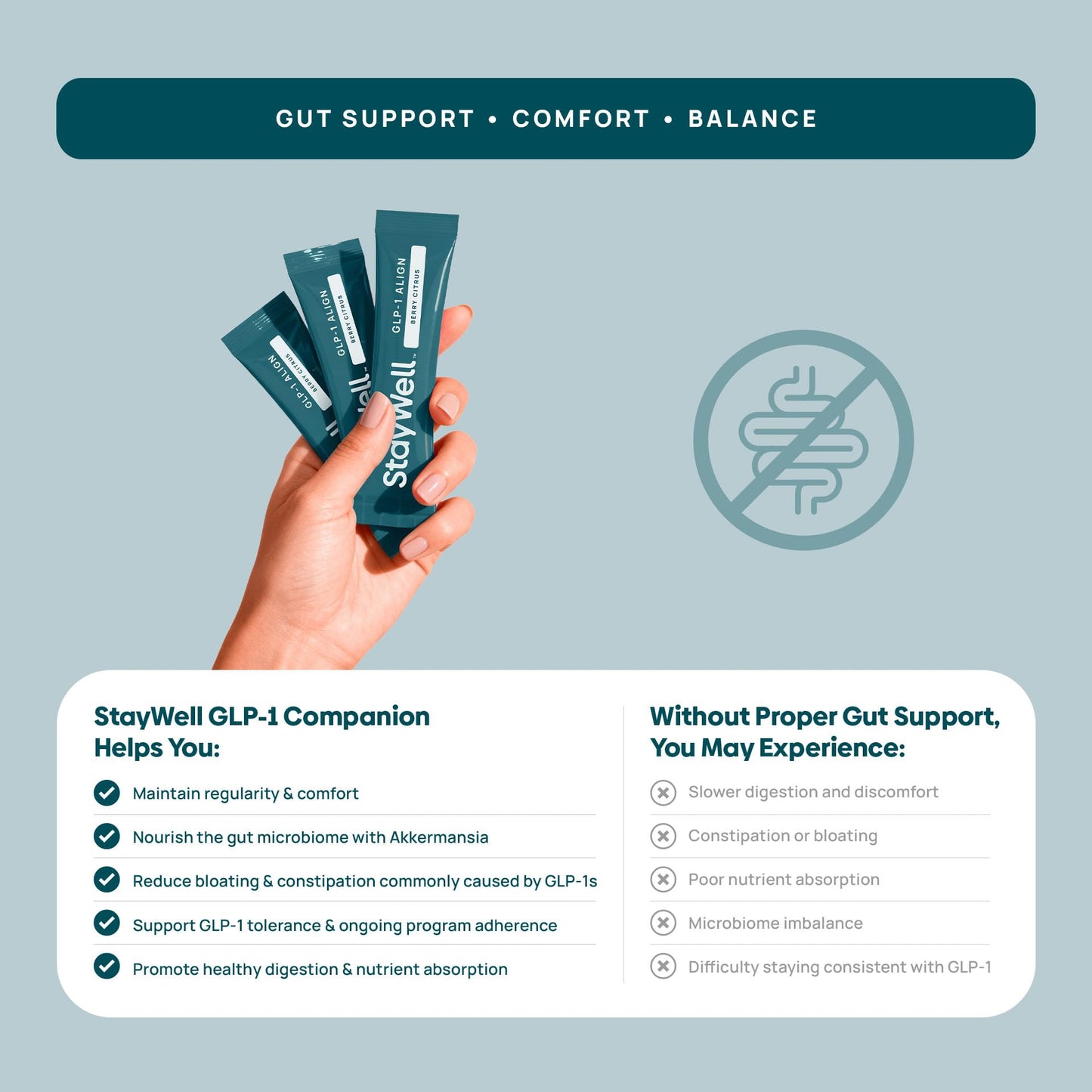 StayWell GLP-1 Support Companion | Daily Fiber, Probiotics & Botanical Supplement | Digestive Wellness Drink Mix | Raspberry Lemonade | 15 Stick Packs