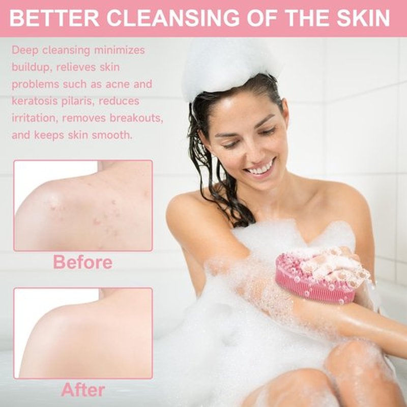 Metene Silicone Exfoliating Body Scrubber with Loop, Body Scrubber for Men and Women, Silicone Loofah for Shower, Soft Silicone Body Scrubber for Shower and Bath Skincare Routine(Pink)