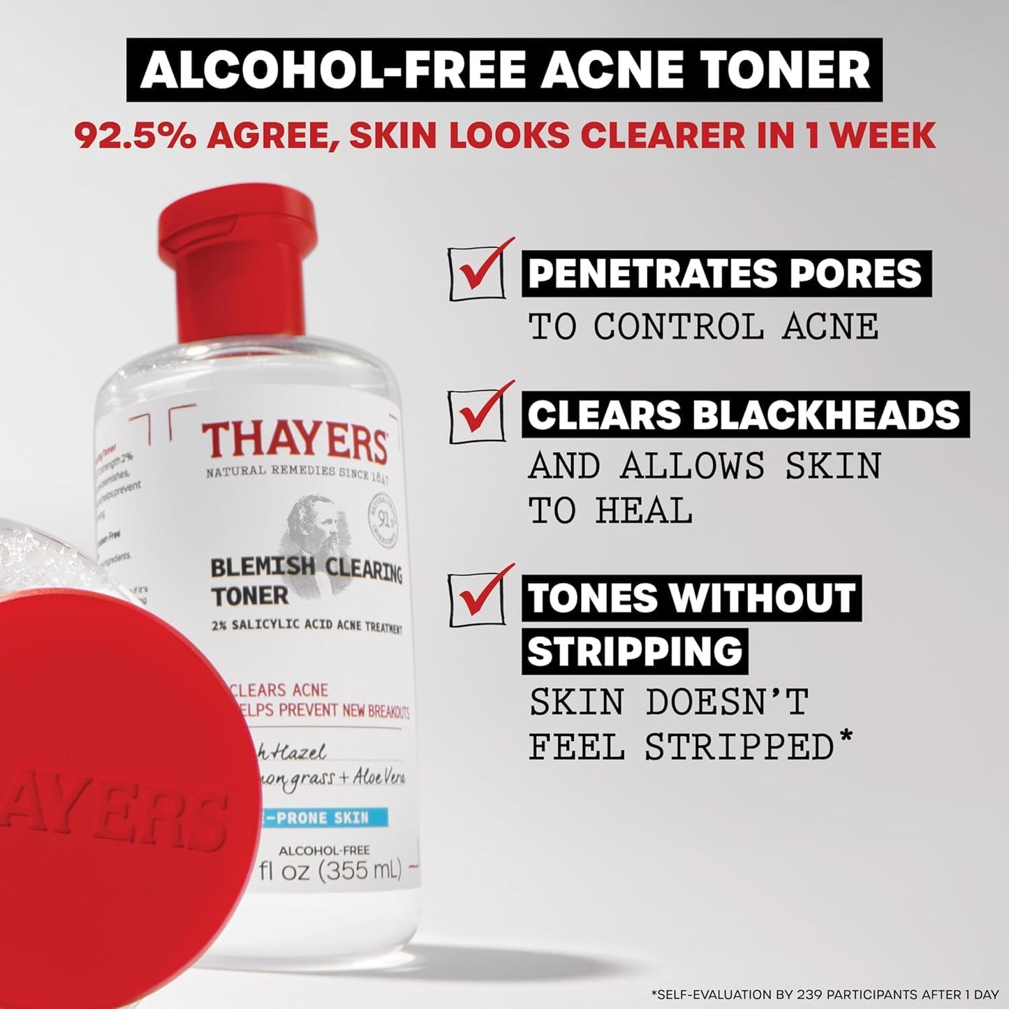 Thayers Blemish Clearing Salicylic Acid Toner, Soothing and Non-Stripping Skin Care,12 Fl Oz + Thayers Invisible S.O.S Hydrocolloid Acne Pimple Patch, Ultra-Thin Design, Set of 22 Pimple Patches