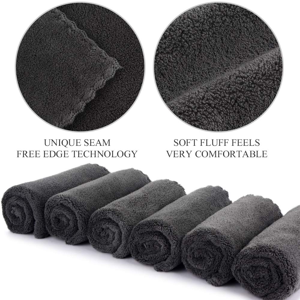 SUNLAND Microfiber Face Cloth Reusable Makeup Remover Facial Cleansing Towel Ultra Soft Face Washcloth 12inchx12inch 6 Pack Dark Grey