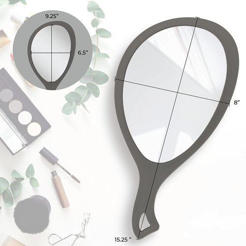 Zadro Large Hand Mirror with Handle Salon Mirrors for Hair Stylist, Big Handheld Mirror Makeup Mirror Wall Mounted Hang (1, Pebble Gray, Medium: 15" x 8")