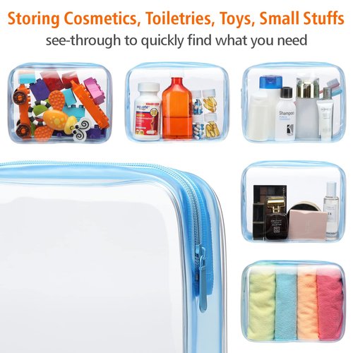 PACKISM Clear Toiletry Bag - 3 Pack TSA Approved Toiletry Bag Quart Size Bag, Travel Makeup Cosmetic Bag for Women, Carry on Airport Airline Compliant Bag, Blue