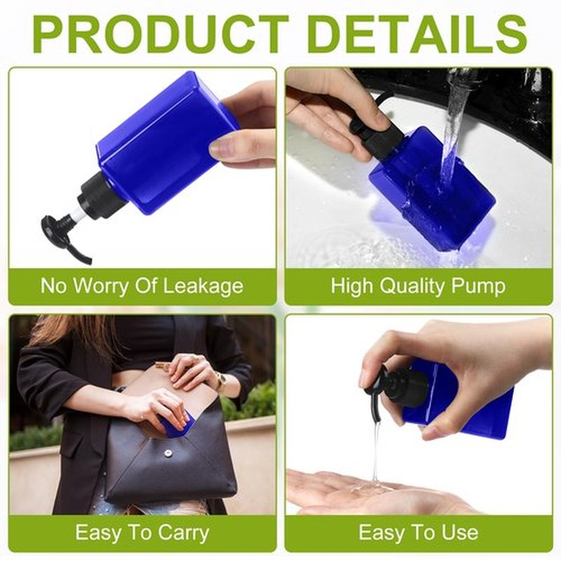 Domensi 50 Pcs 100ml /3.4 oz Pump Bottle Mini Travel Bottles Small Dispenser Bottles Plastic Pump Lotion Dispenser Empty Bottle Square Dispenser Travel Size Containers Toiletries (Blue)