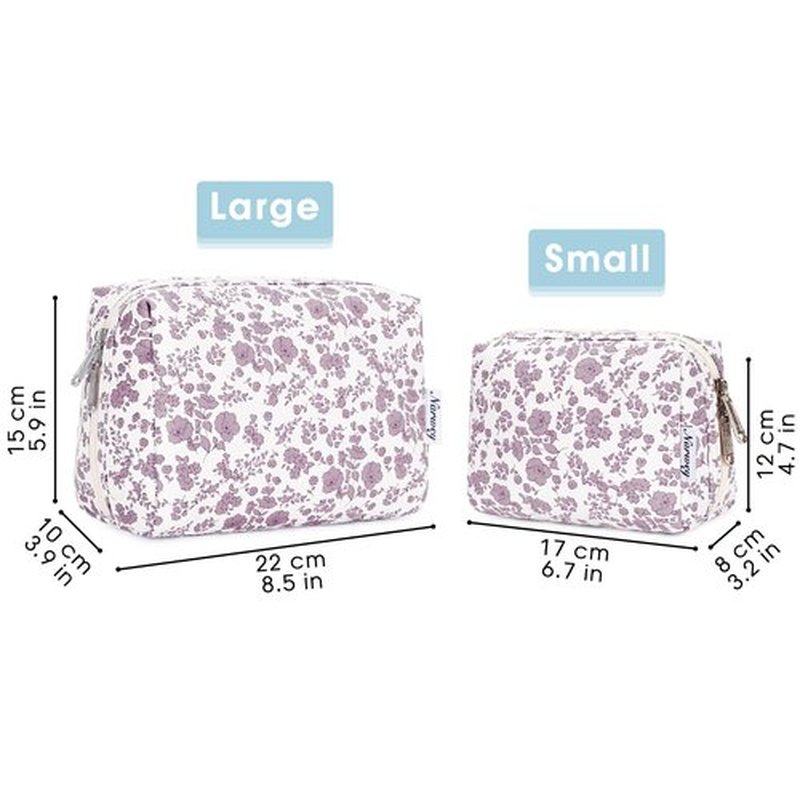 Narwey Cute Floral Makeup Bag Travel Cosmetic Bag Organizer Toiletry Bag Make Up Bags with Organized Pocket for Women (Large, Little Dusty Pink Flower)