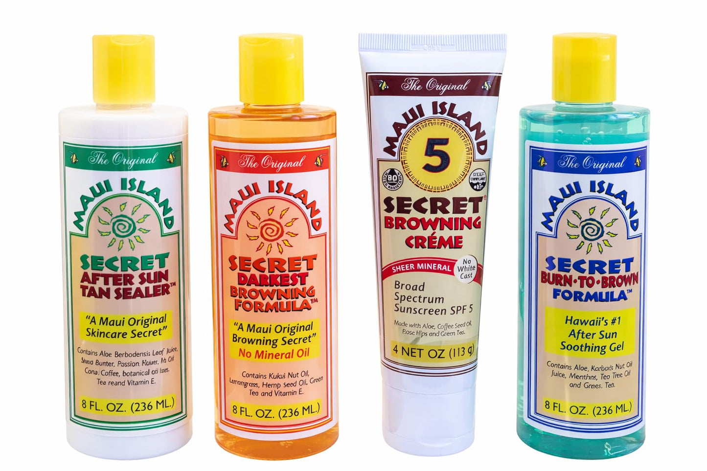 Maui Island Secret Ultimate Original Tanning Kit - Dark Tanning Accelerator Oil with Body Lotion Extender & Aloe Gel, Pack of 4, 8oz bottles