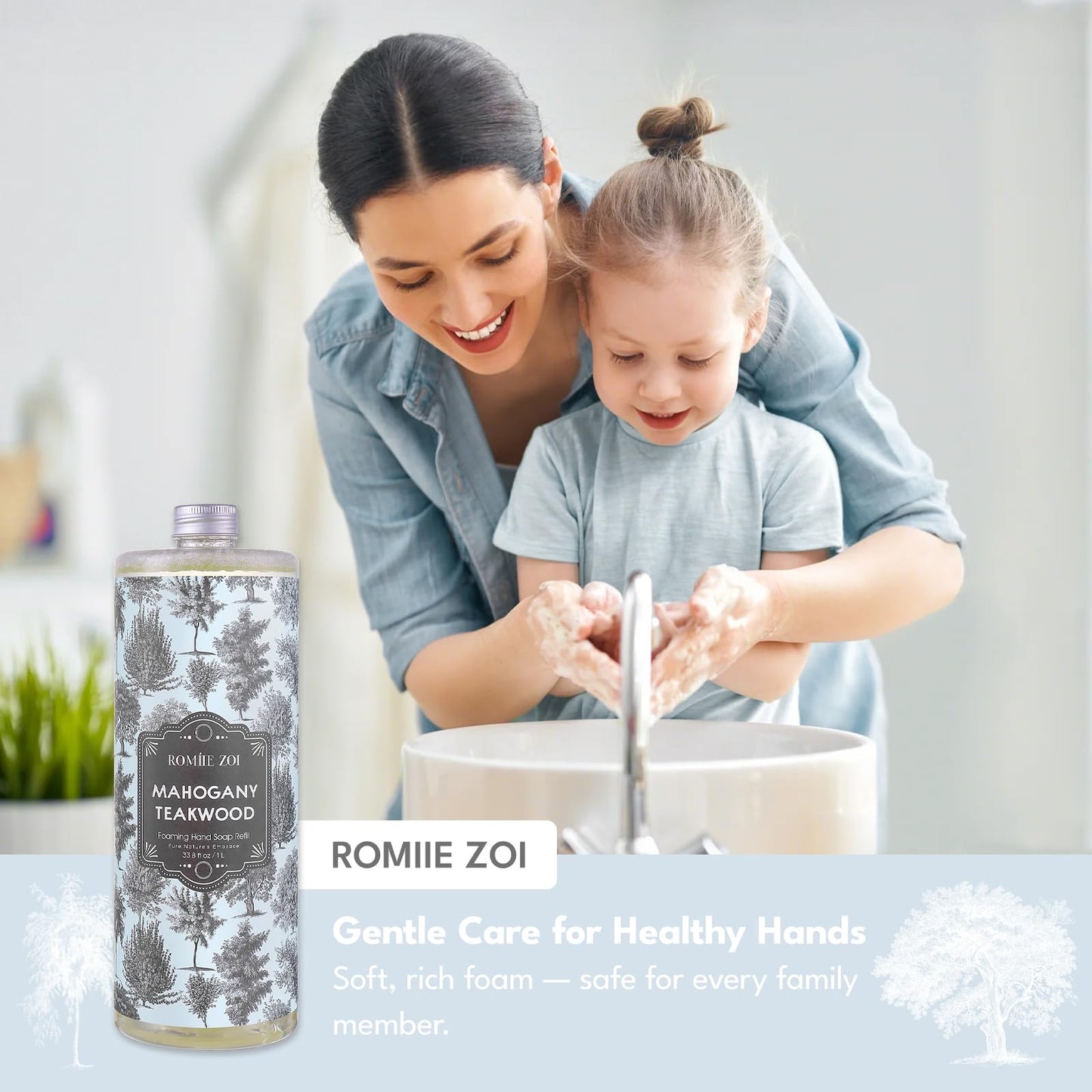 ROMIIE ZOI Foaming Hand Soap Refill, Teakwood, Gentle & Moisturizing Formula, 1000 ML/ 33.8 FL OZ