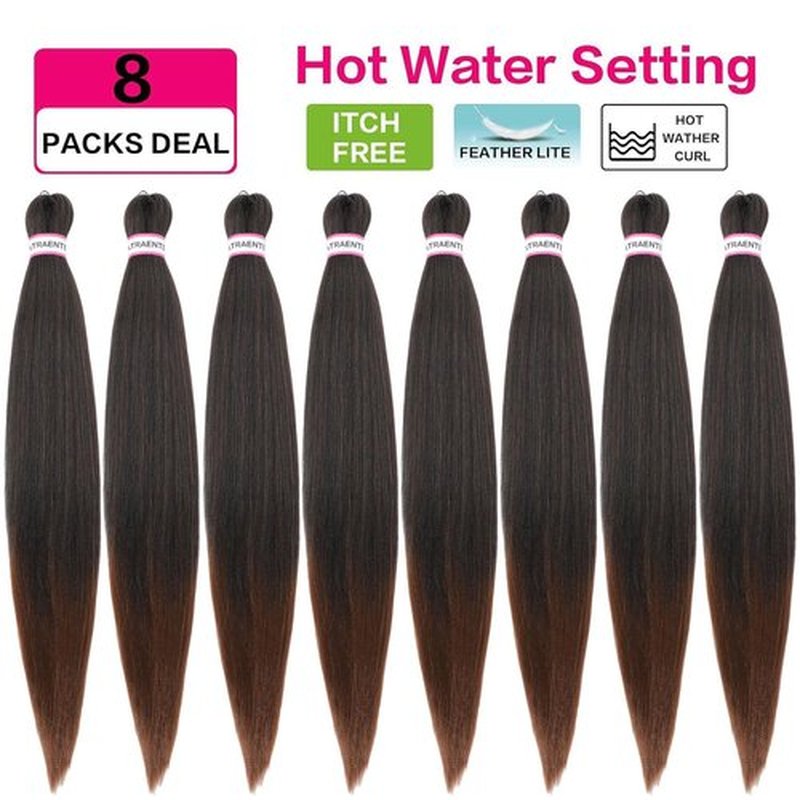 Braiding Hair Pre Stretched 26 Inch 8 Packs Brown Ombre Braiding Hair For Women Knotless Box Braids Hair Extension Yaki Texture Hot Water Setting Variety Styles Braiding Hair