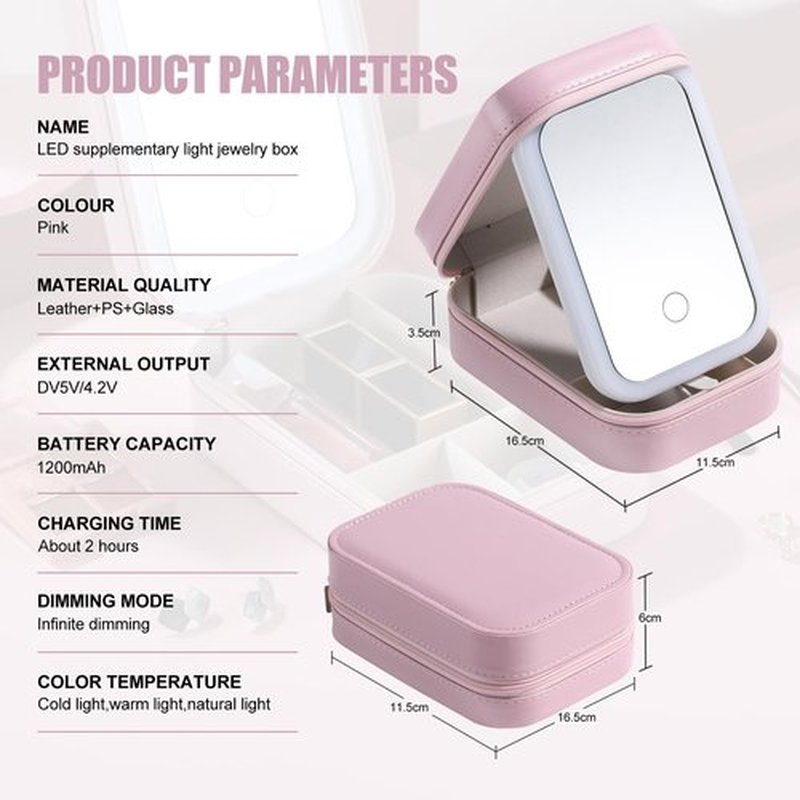 BS-MALL Travel Cosmetic Mirror Case LED Makeup Mirror Storage Case for Eyelash Station Makeup Brushes Cosmetic Tools Pink On-the-go Makeup Needs (Pink)
