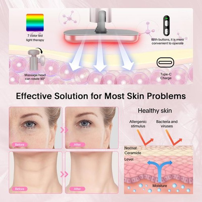 Fxtiaa Red-Light-Therapy-Wand, 7 Colors LED Facial Light Therapy Wand for Face and Neck Rejuvenation, Face Massager Eye Beauty Tool at Home